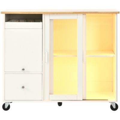 Streamdale LED Kitchen Island Cart with Drop Leaf & Storage