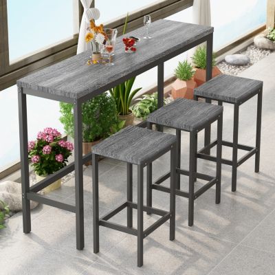  Gray Modern Dining Table Set with 3 Stools