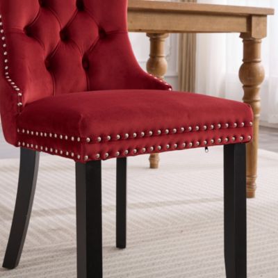 Set of 2 Velvet Upholstered Tufted Dining Chairs with Solid Wood Legs and Nailhead Trim
