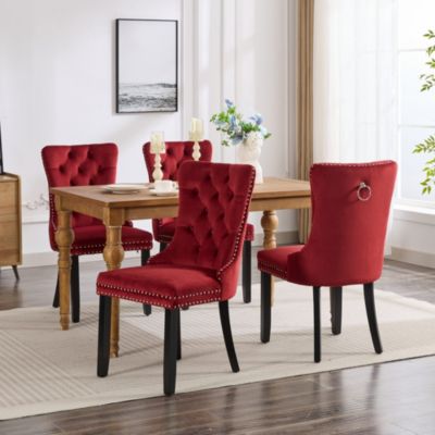 Set of 2 Velvet Upholstered Tufted Dining Chairs with Solid Wood Legs and Nailhead Trim