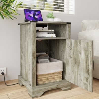 Wood Rustic Farmhouse Charging End Table