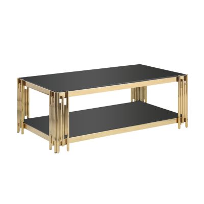 Golden Stainless Steel Double Layer Coffee Table With Glass Top