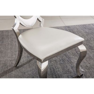 Leatherette Dining Chair Set (2) with Oval Backrest, Steel Legs