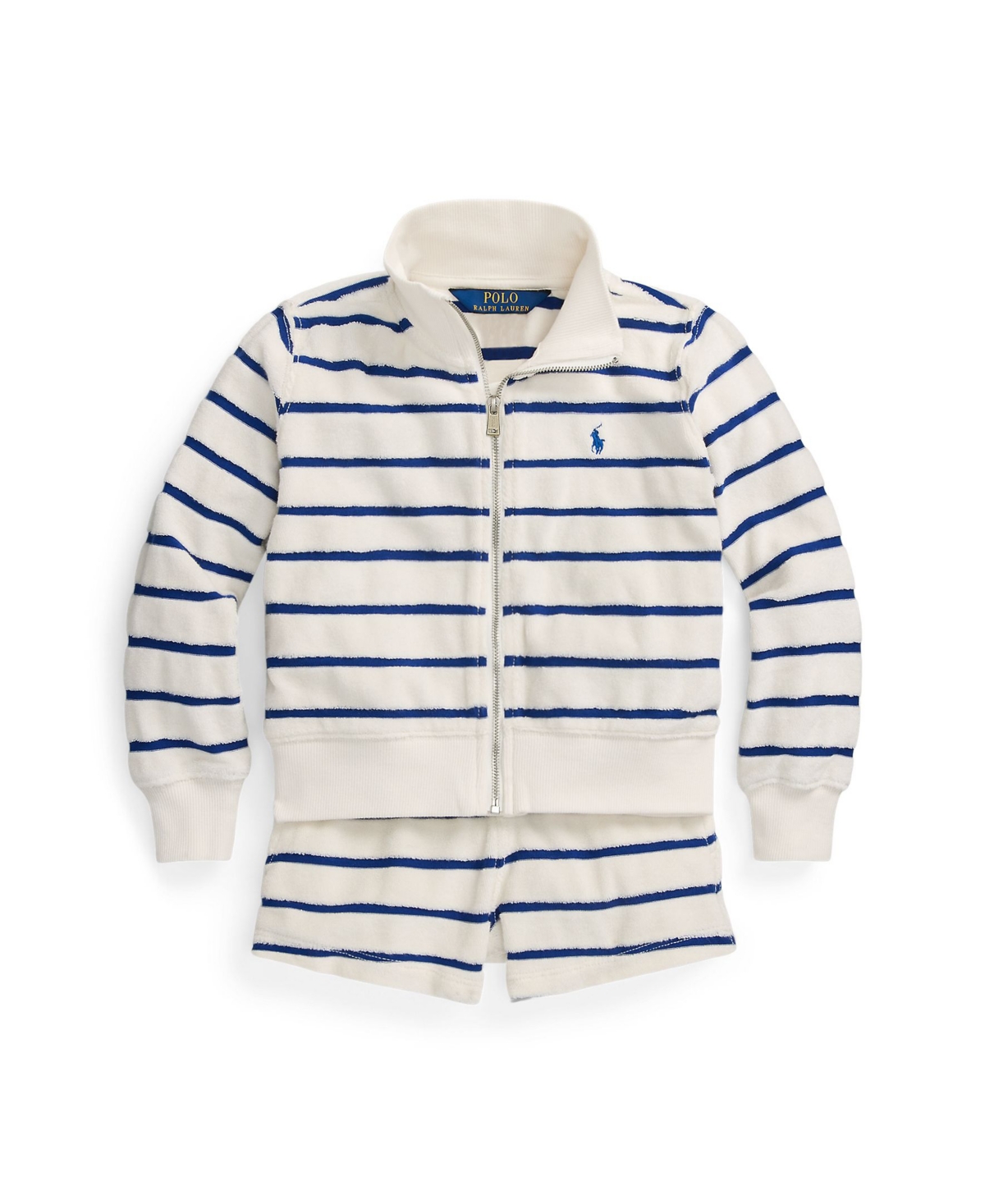 Shop Polo Ralph Lauren Toddler And Little Girls Striped Cotton Terry Jacket And Shorts Set In Deckwash White With Brillsapphire