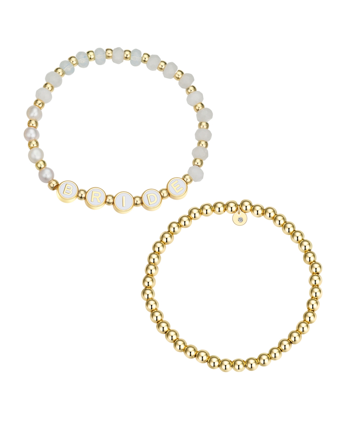 Shop Unwritten White Quartz And Freshwater Pearl Bride Stone And Beaded Stretch Bracelet Set In Gold