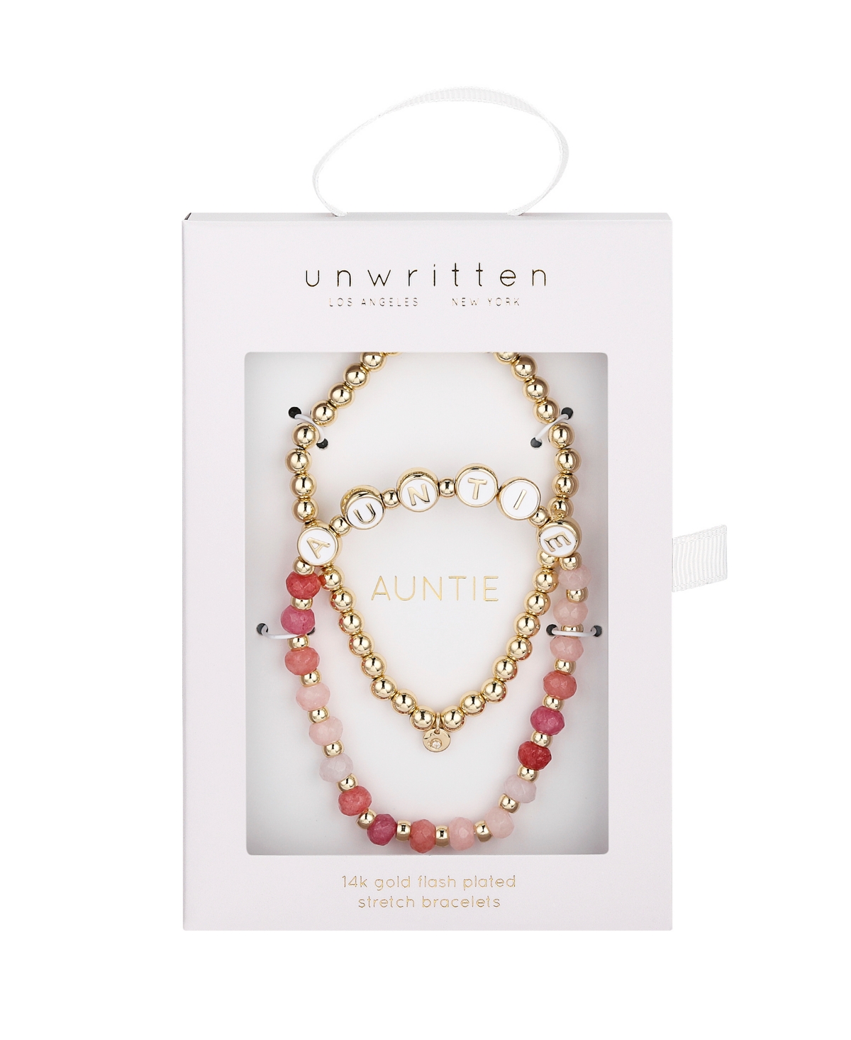 Unwritten Multi Pink Quartz Girl Mom Stone And Beaded Stretch Bracelet Set In Gold