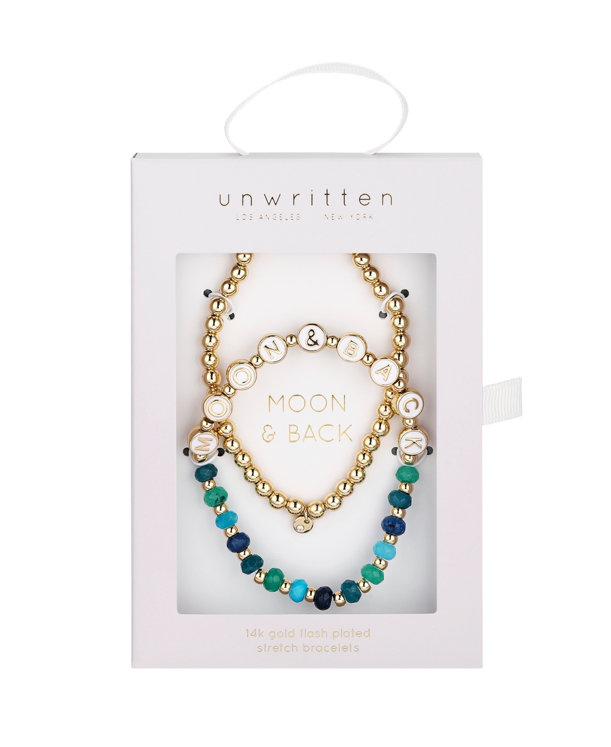 Shop Unwritten Multi Blue Quartz Moon Back Stone And Beaded Stretch Bracelet Set In Gold