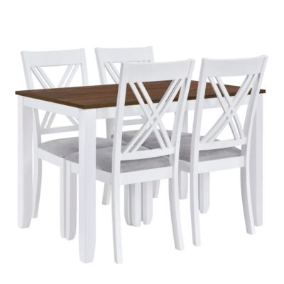 Minimalist Wood 5-Piece Dining Table Set With 4 X-Back Chairs For Small Places