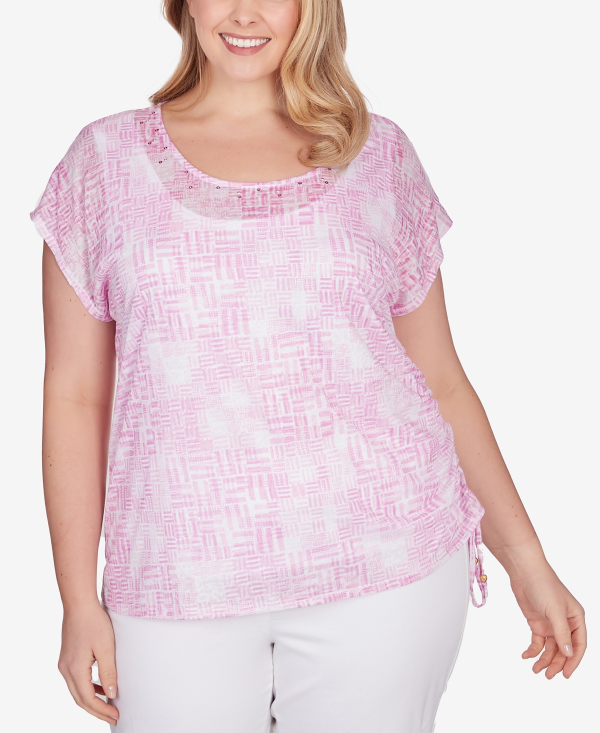 Plus Size Spring Into Action Printed Top - Orchid Multi