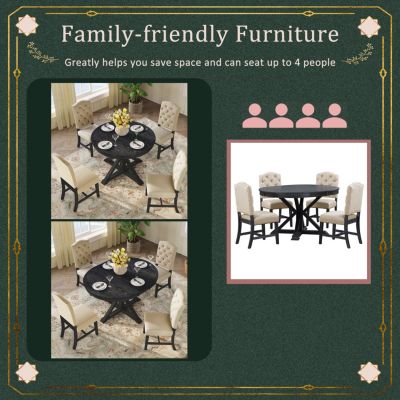 5 PC Oak natural wood Retro Extendable Table + 4 Chairs Dining Table Set