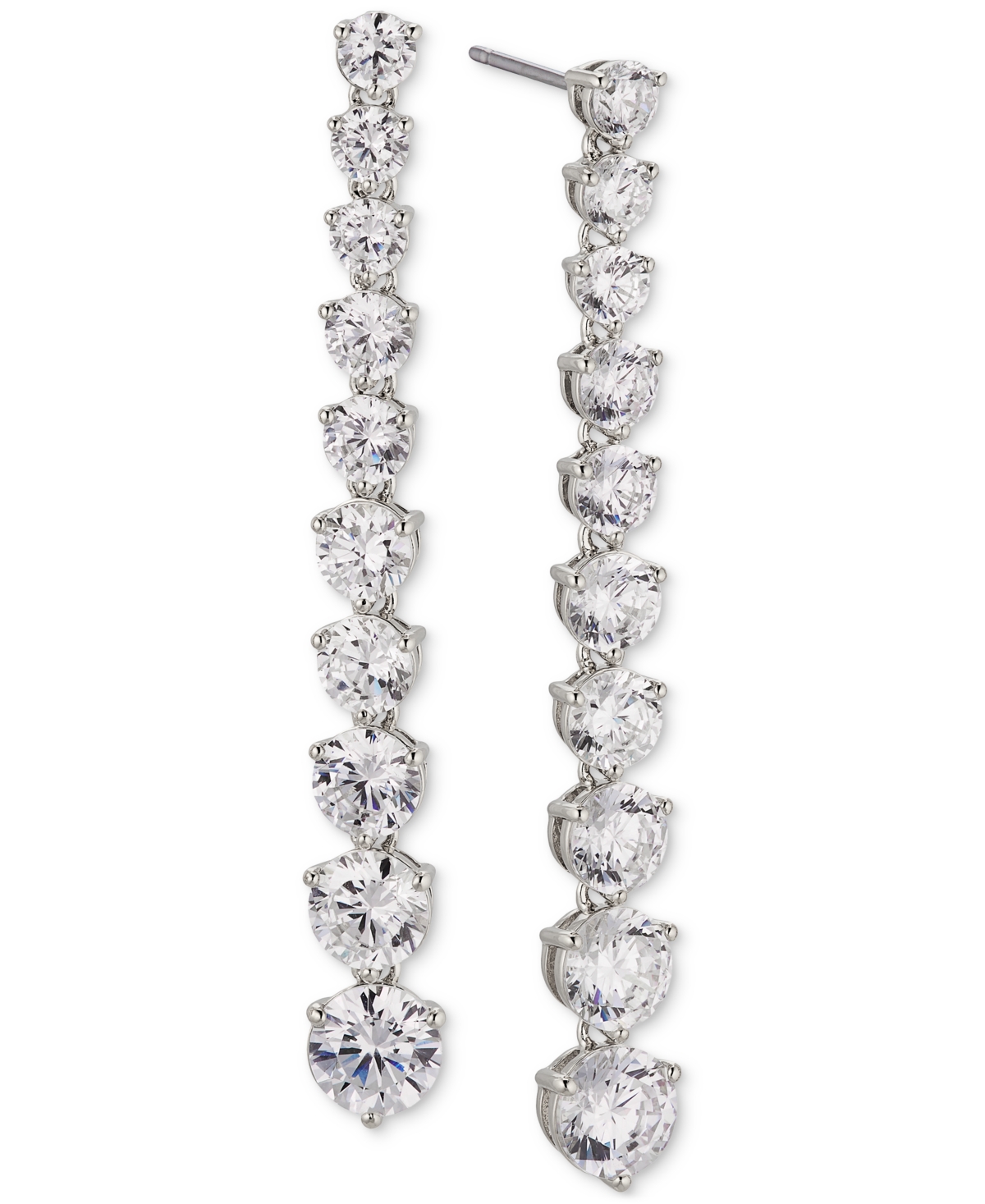 Silver-Tone Cubic Zirconia Graduated Linear Drop Earrings, Created for Macy's - Rhodium