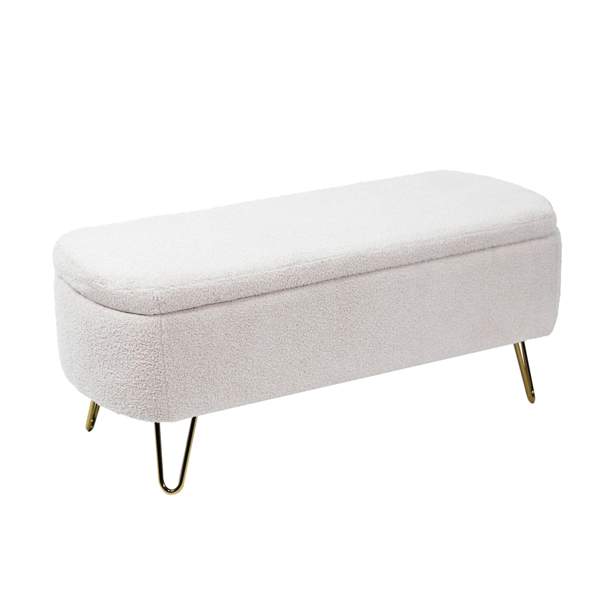 Streamdale Furniture Ivory Storage Ottoman Bench For End Of Bed Gold Legs, Modern Ivory Faux Fur Entry