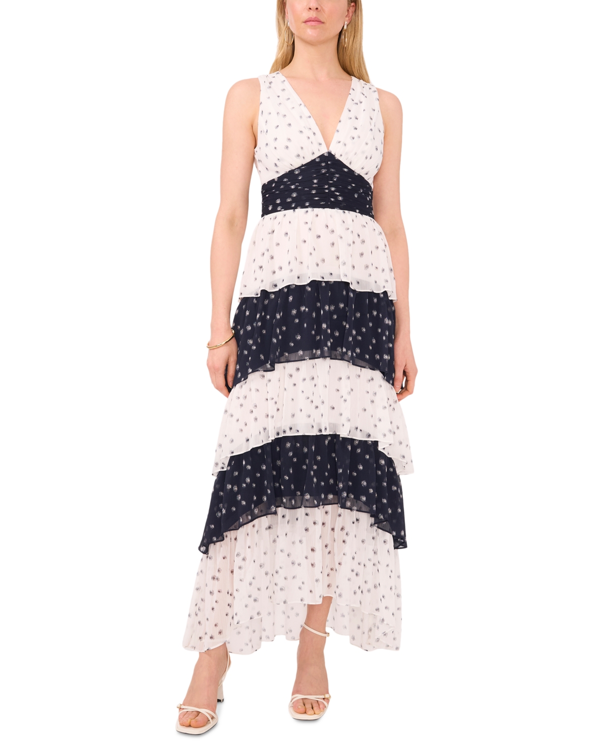 Shop 1.state Women's Colorblocked Tiered Maxi Dress In New Ivory,dark Indigo