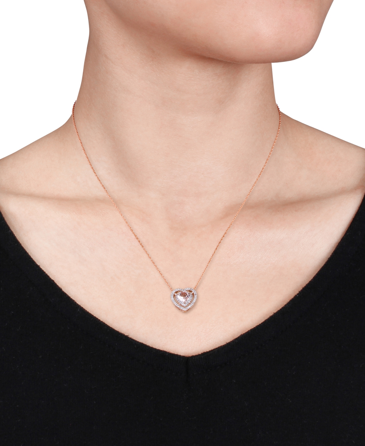 Macy's Morganite (5/8 Ct. T.w.) & Diamond (1/5 Ct. T.w.) Heart 17" Pendant Necklace In 10k Rose Gold In Morganite