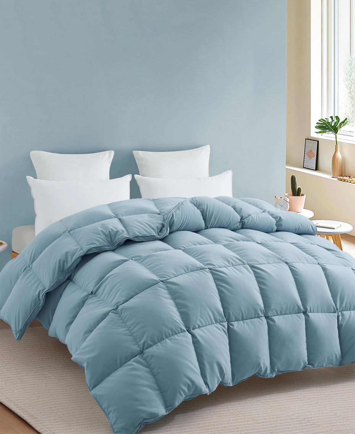 Shop Unikome Medium Warmth Goose Feather Down Fiber Comforter, Twin In Blue