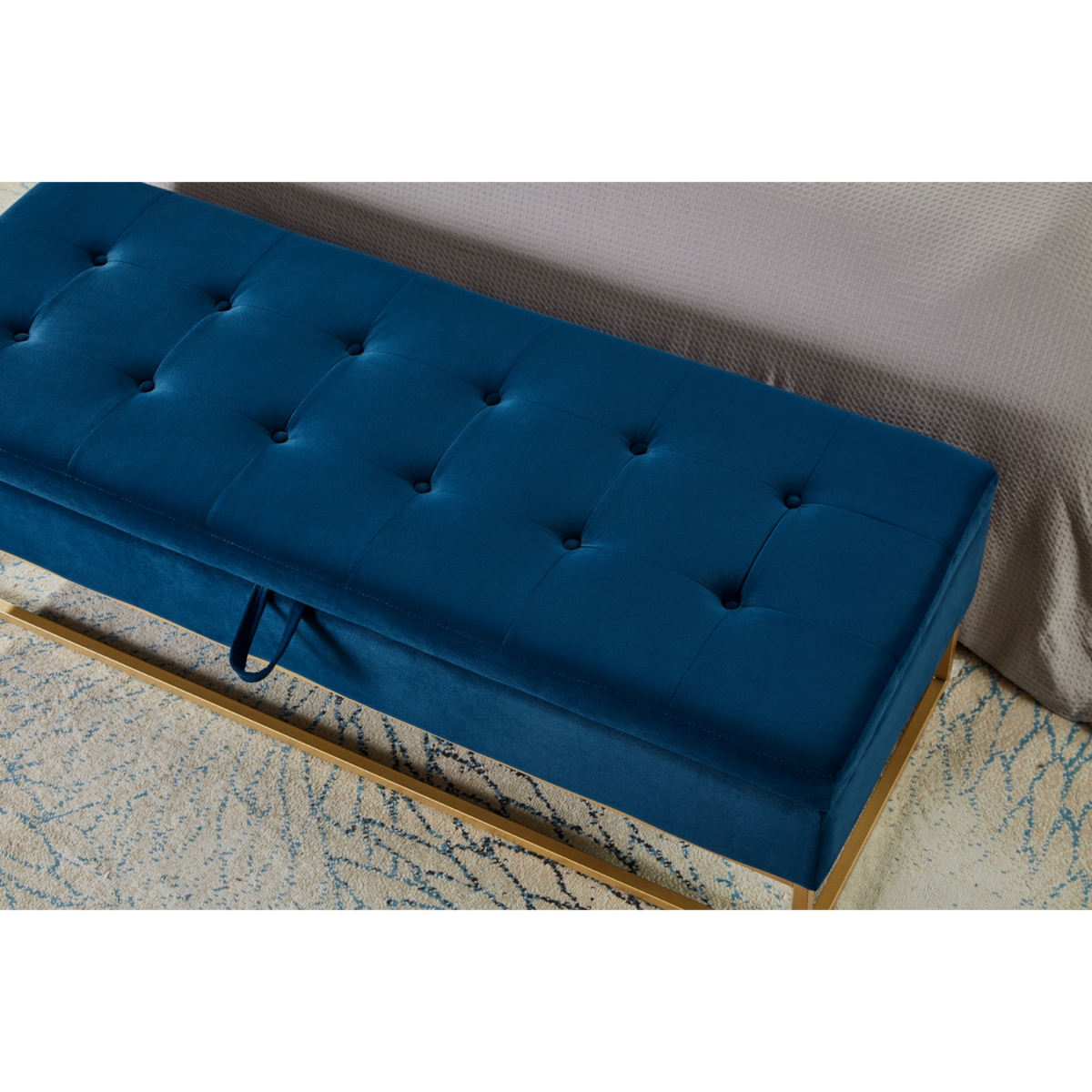 58.6" Bed Bench Metal Base with Storage Velvet
