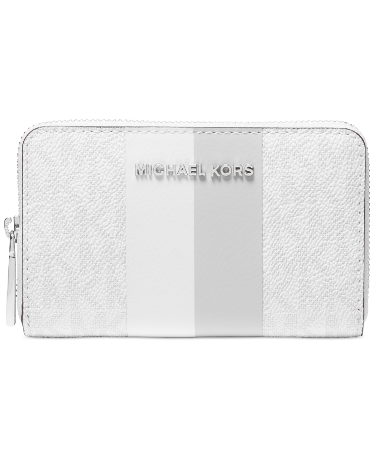 Shop Michael Kors Michael  Jet Set Logo Small Zip Around Card Case In Opt,allum