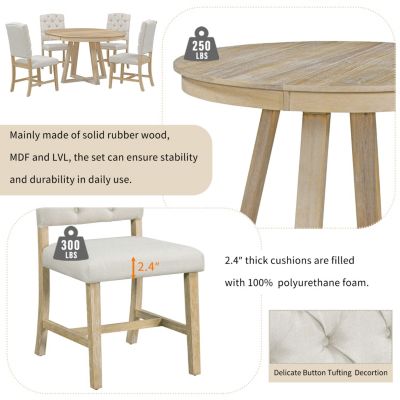 5 Pc. Solid Wood Upholstered Retro Round Table Dining Room Set