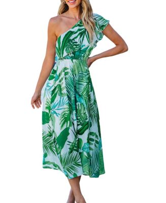 CUPSHE Women's Tropical One-Shoulder Ruffle Maxi Beach Dress - Macy's