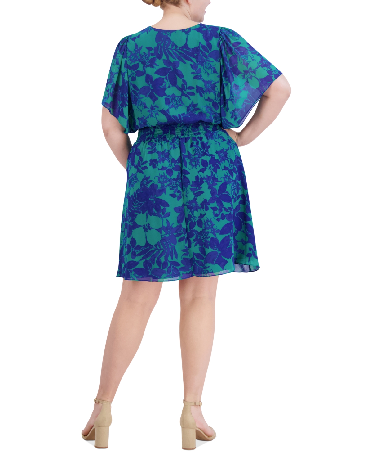 Shop Jessica Howard Plus Size Floral-print Smocked-waist Dress In Blue,green