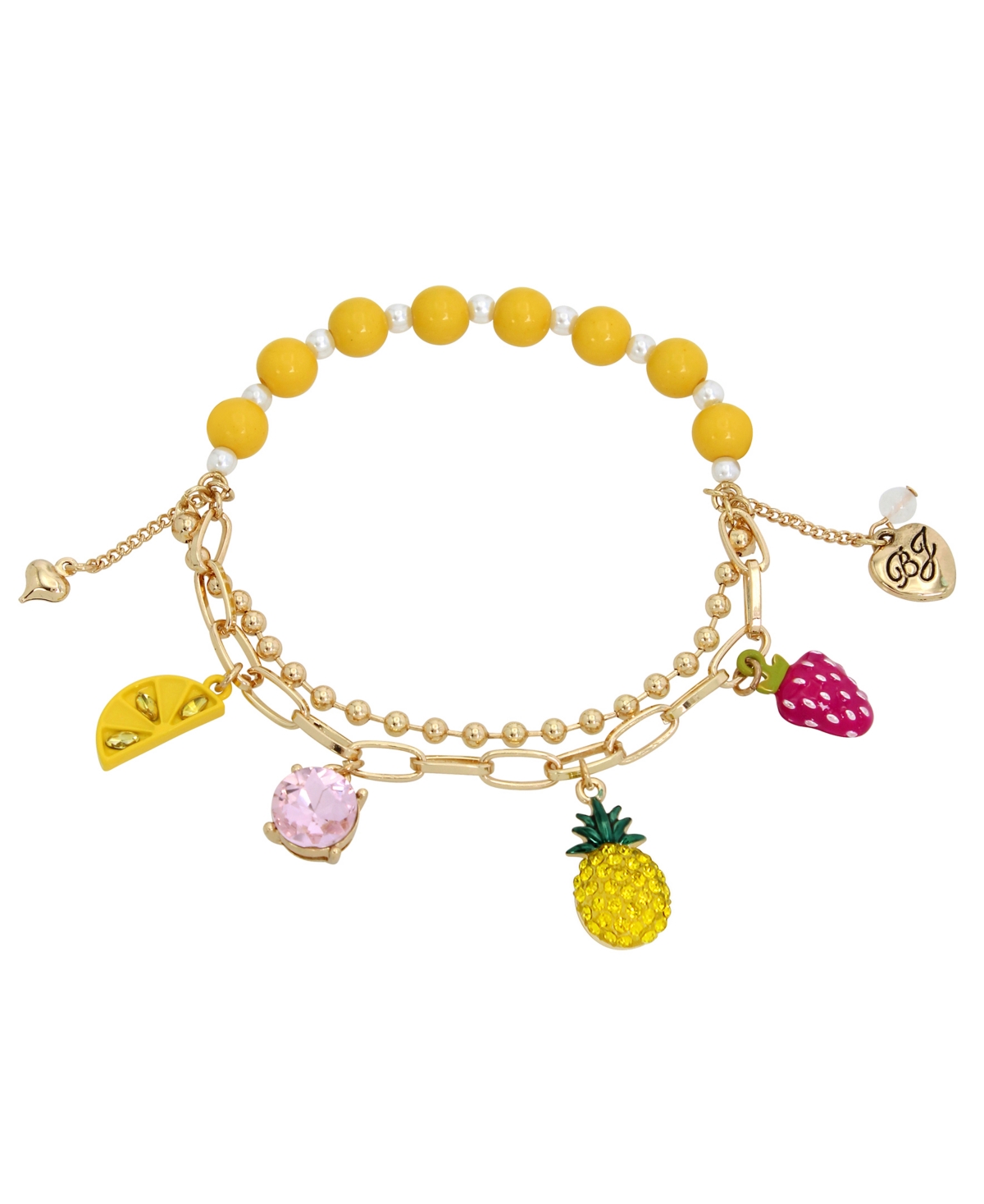 Shop Betsey Johnson Faux Stone Pineapple Charm Stretch Bracelet In Multi