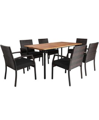 7PCS Patio Rattan Cushioned Dining Set with Umbrella Hole