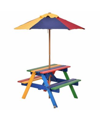 Outdoor 4-Seat Kid's Picnic Table Bench with Umbrella