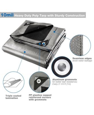 10x15ft Heavy Duty Reinforced Poly Tarp 10-mil All Purpose Canopy Tent Cover Waterproof Tarpaulin