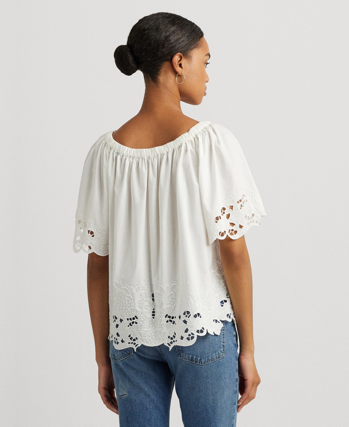 Shop Lauren Ralph Lauren Women's Embroidered Off-the-shoulder Top In White