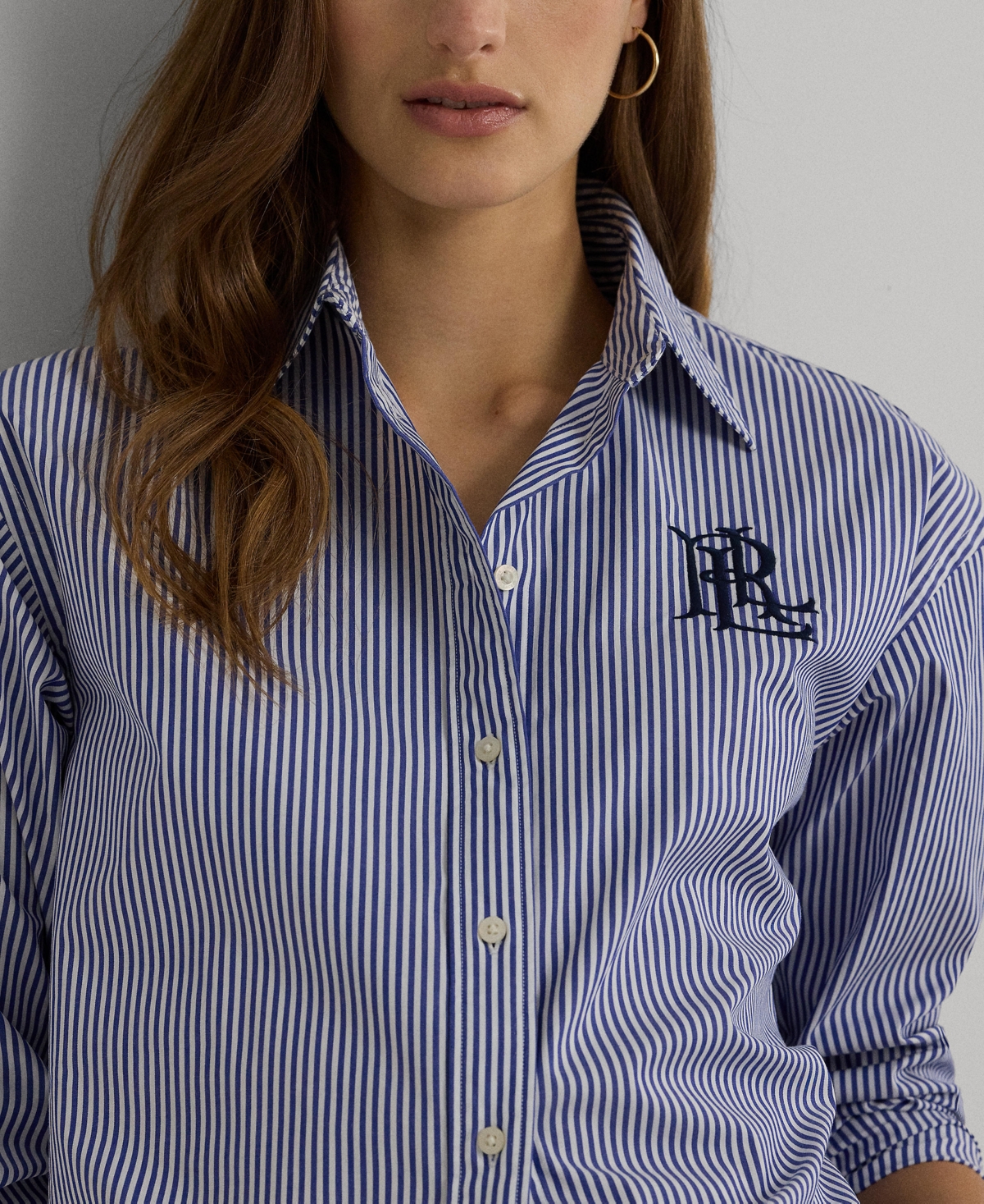 Lauren Ralph Lauren Women's Striped Long-Sleeve Shirt -wht