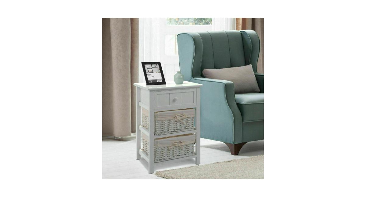 Slickblue Set of 2 3 Layer 1 Drawer Wood Bedside End Table