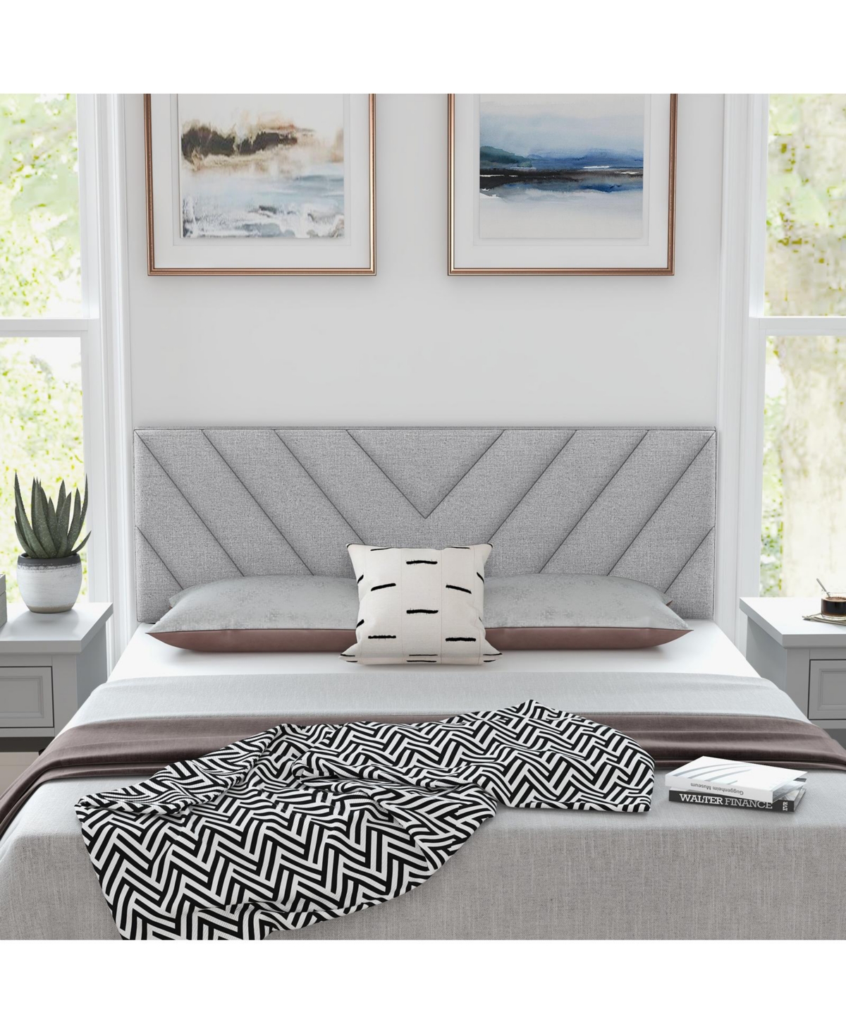 Slickblue Linen Upholstered Headboard for Full and Queen Size Bed Frames