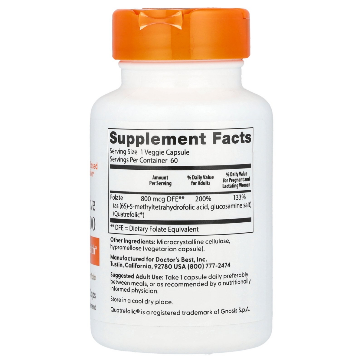 Doctor's Best Fully Active Folate 800 with Quatrefolic 800 mcg - Veggie Caps - Assorted Pre-pack (See Table 9