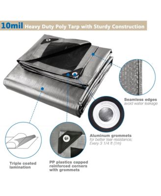 2 Pack 10x12 Ft Waterproof Poly Tarp 10-mil Heavy Duty Haystack Cover Tarpaulin
