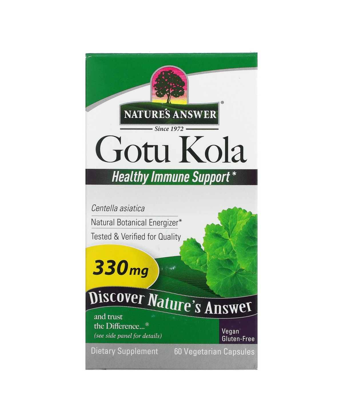Gotu Kola Healthy Immune Support 330 mg - 60 Vegetarian Capsules - Assorted Pre-pack (See Table