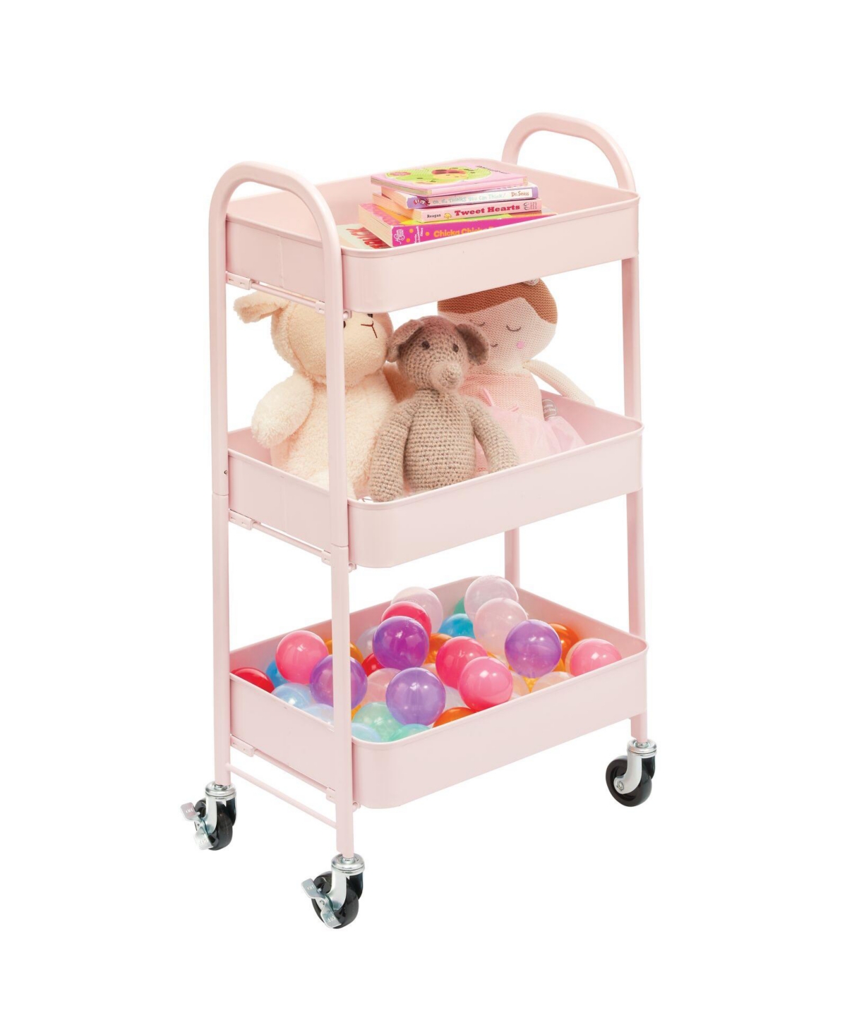 Metal 3-Tier Rolling Utility Storage Carts, 4 Caster Wheels - Light pink