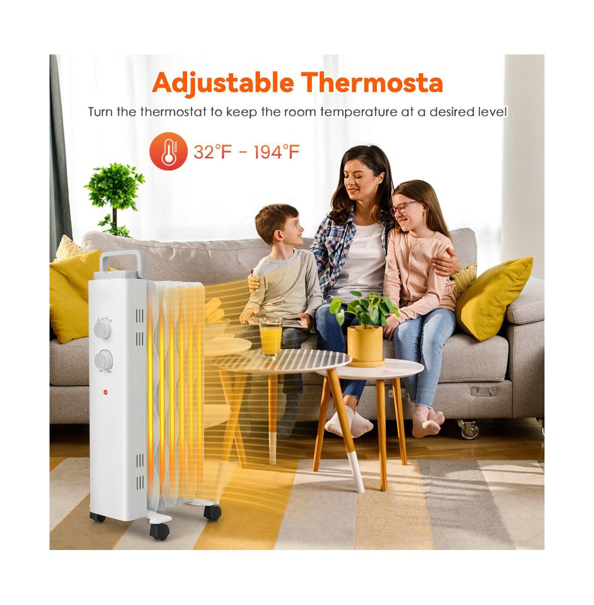 Slickblue 1500W Oil Filled Space Heater with Universal Wheels and 3-Level Heat- White