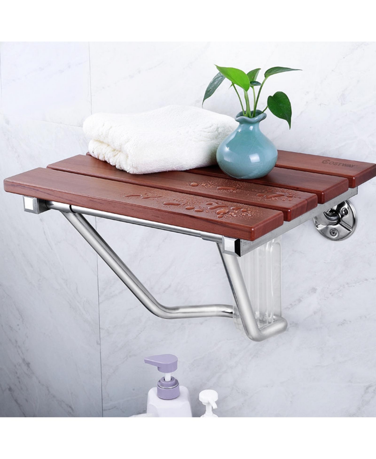 Slickblue Wall-Mounted Folding Shower Seat Bench