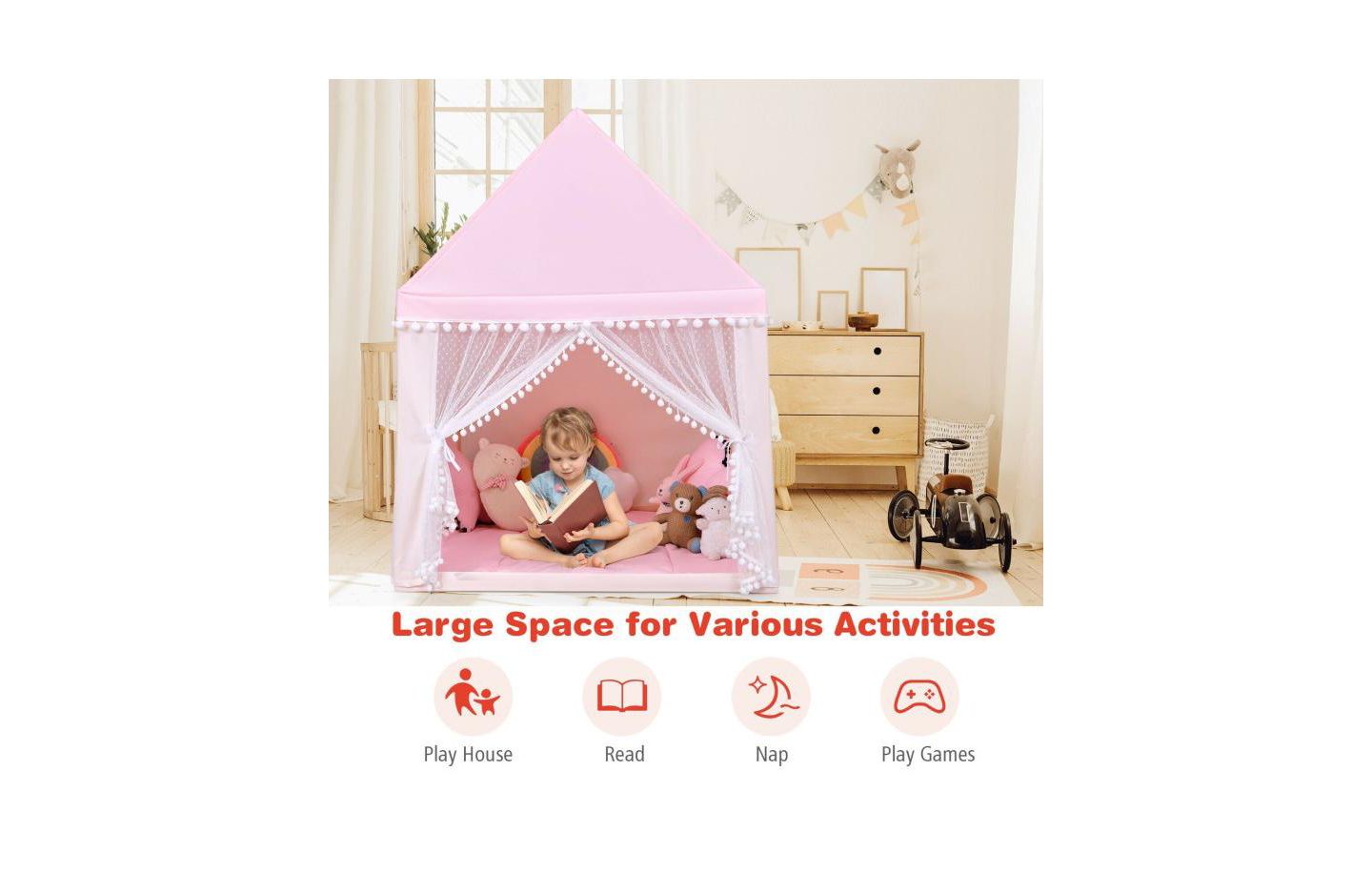 Детские игрушки Slickblue Fairy Castle Large 2-Piece Play Tent with Mat, Ages 2+, цвет: Розовый — фото 2