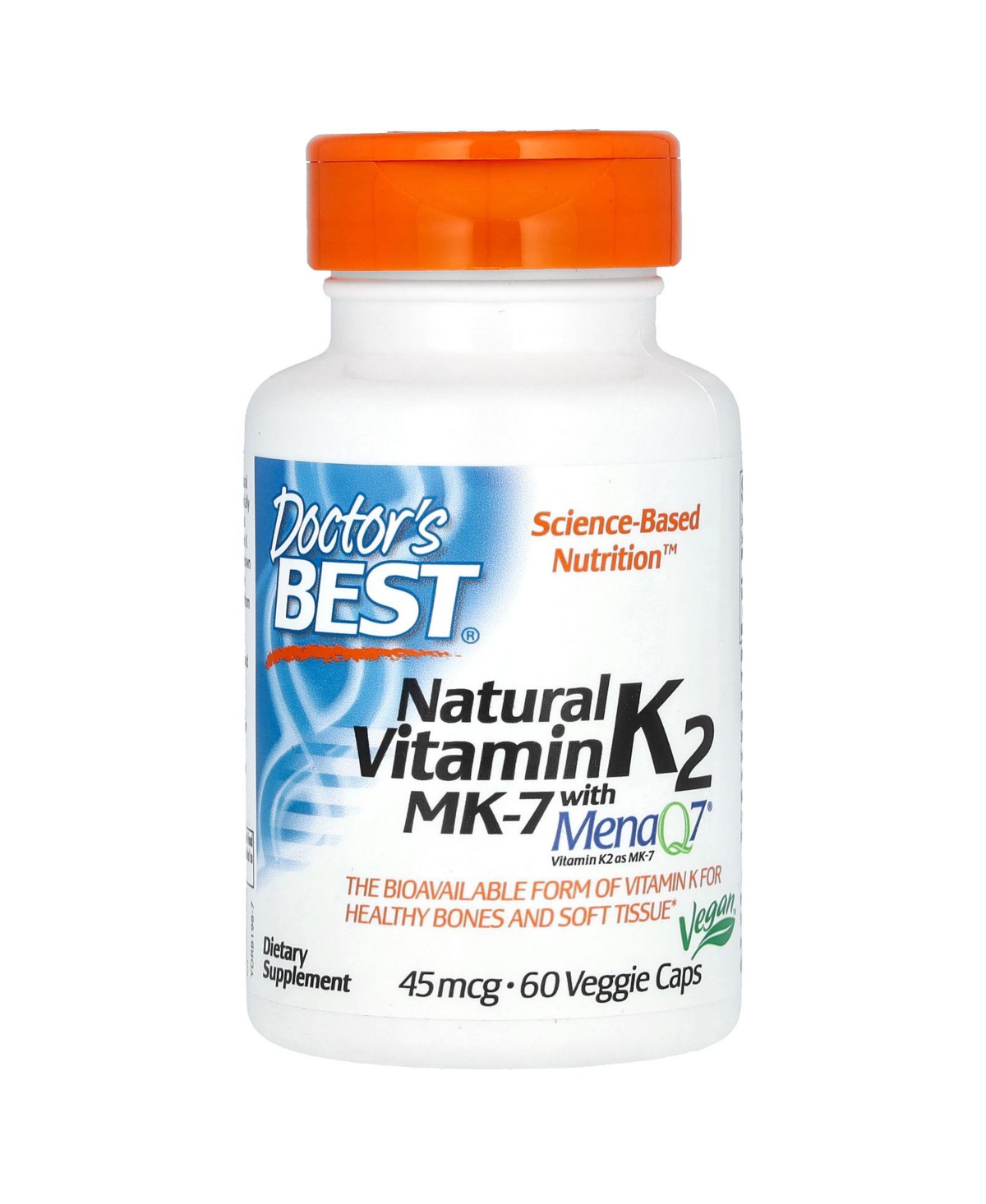 Natural Vitamin K2 Mk-7 with MenaQ7 45 mcg - 60 Veggie Caps - Assorted Pre-pack (See Table