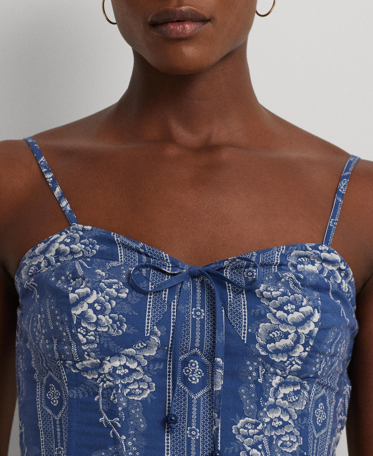 Shop Lauren Ralph Lauren Women's Floral Bustier Top In Blue