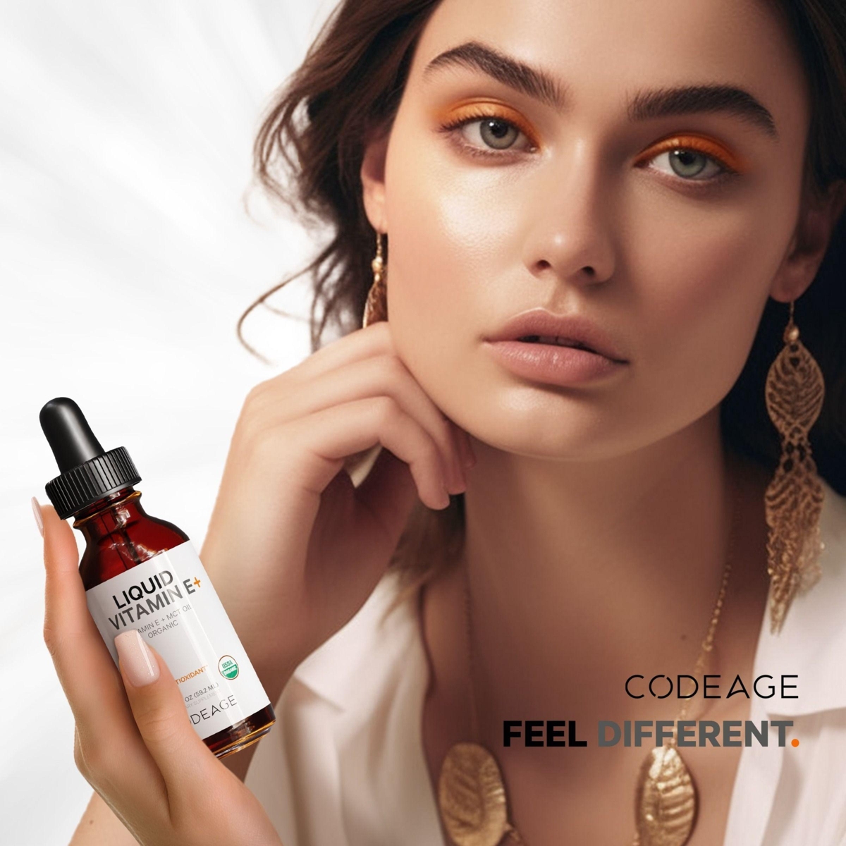 Codeage Liquid Vitamin E+ - Usda-Certified Organic Vitamin E - 2-Month Supply - D-Alpha Tocopherol Acetate, Organic Mct Oil, Organic Orange Fruit Oil