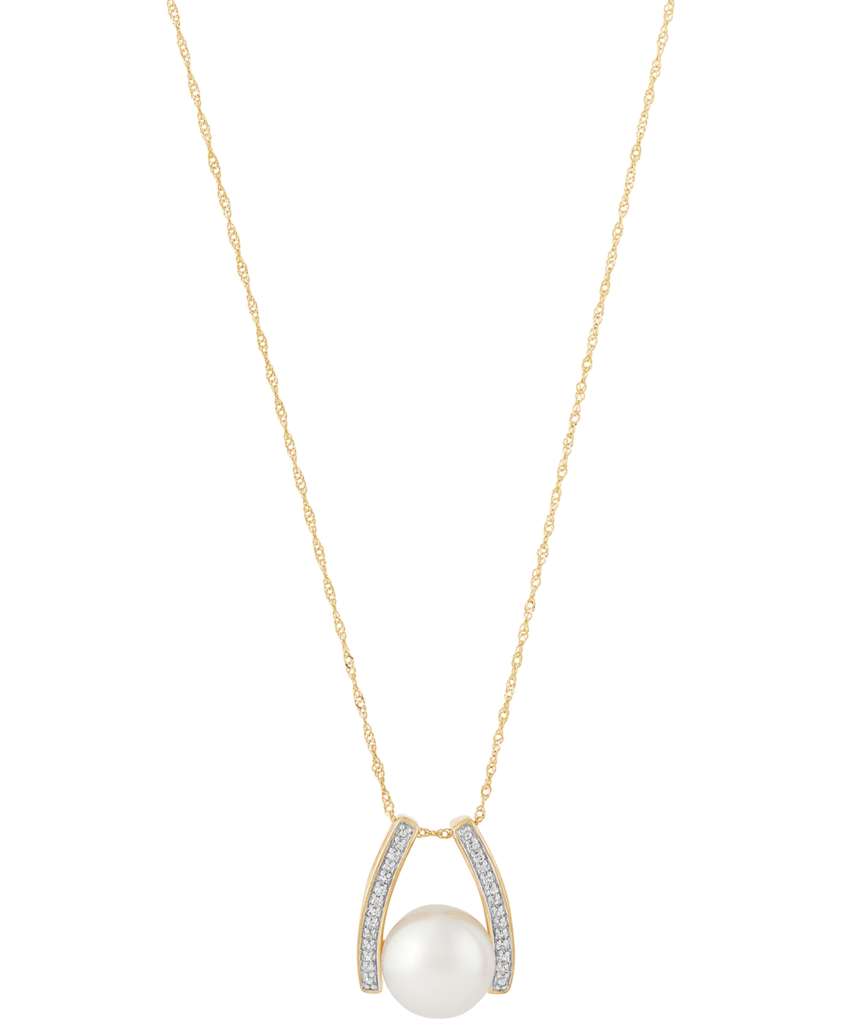 Cultured Freshwater Pearl (9mm) & Diamond (1/20 ct. t.w.) 18" Pendant Necklace in 14k Gold - Yellow Gold