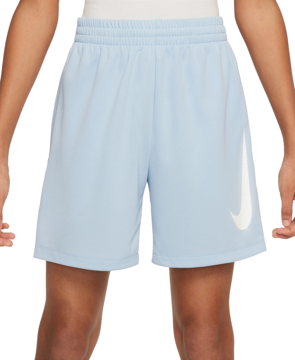 Shop Nike Big Boys Multi Dri-fit Graphic Training Shorts In Lt Armory Blue,white,white