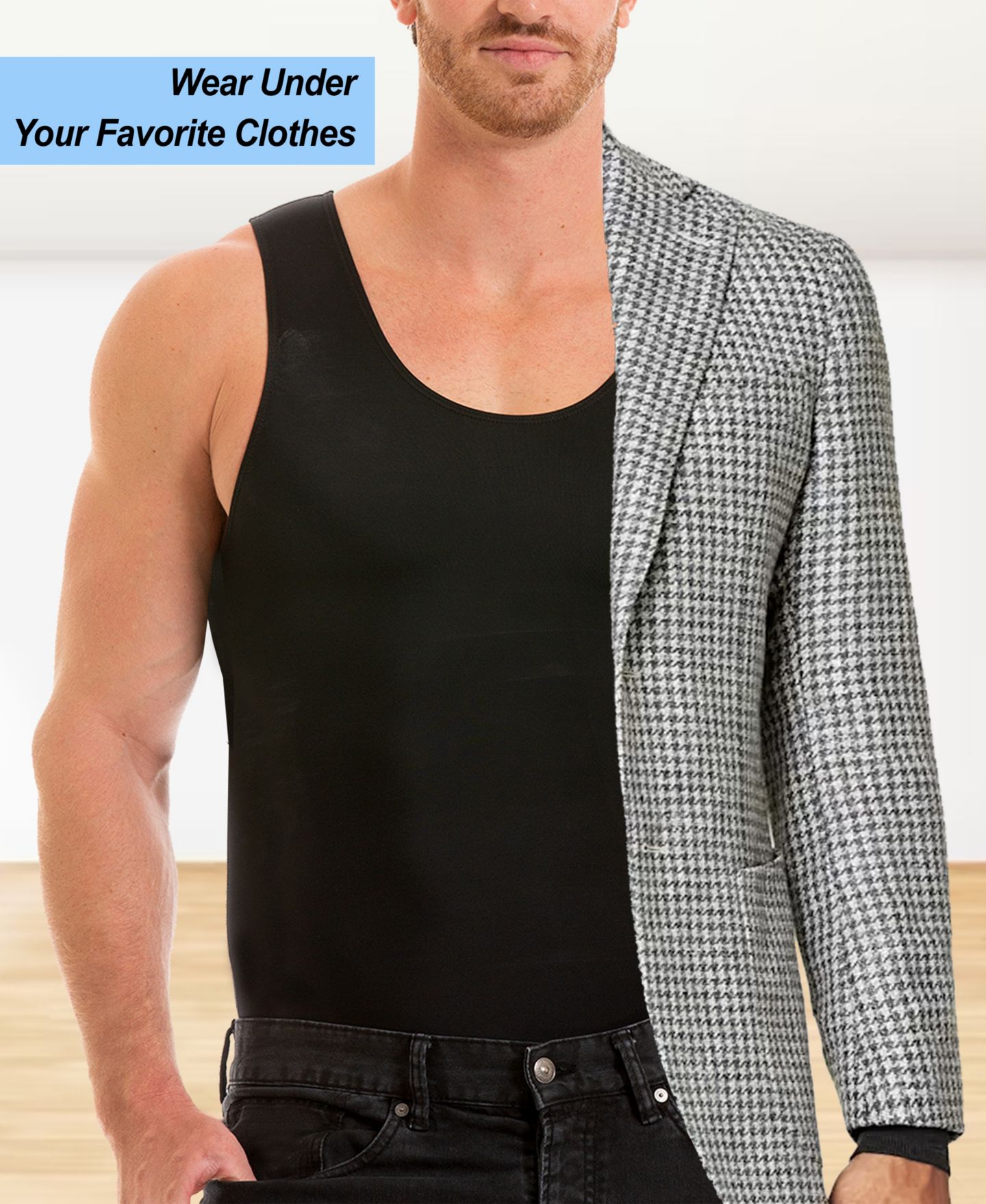 Мужской топ Instaslim Power Mesh Compression Muscle Tank Top, цвет: Чёрный — фото 5
