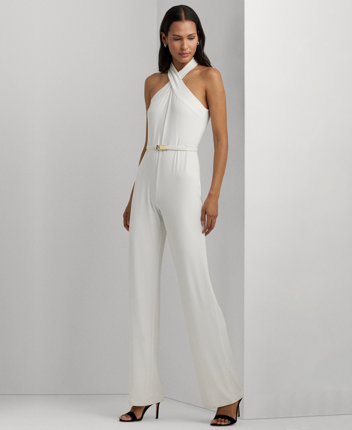Shop Lauren Ralph Lauren Women's Wide-leg Halter Jumpsuit In White
