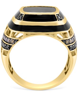 EFFY&reg; Men's Onyx & Black Diamond (1/4 ct. t.w.) & Espresso Diamond (1/3 ct. t.w.) Ring in 14k Gold