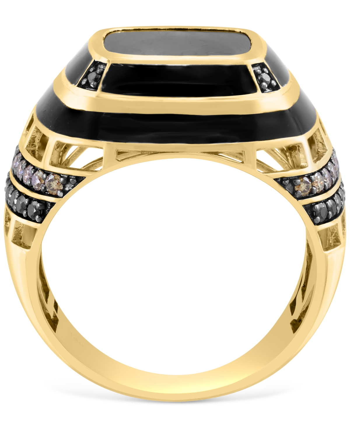 Effy Collection Effy Men's Onyx & Black Diamond (1/4 Ct. T.w.) & Espresso Diamond (1/3 Ct. T.w.) Ring In 14k Gold In Yellow Gol