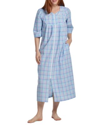 Miss Elaine - Women's 3/4-Sleeve Plaid Zip Seersucker Robe