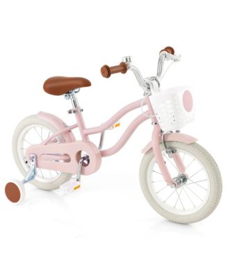 14'' Kids Bicycle Children's Training Bicycle w/ Removable Training Wheels and Basket Pink